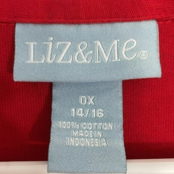 Liz & Me Tunic Top, Short Sleeves, Cotton, Red, 0X - Picture 6 of 10